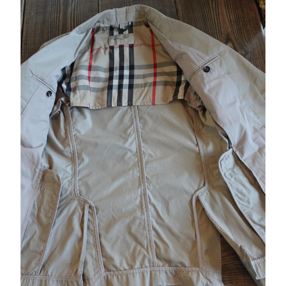 Burberry London Blazer Jacket Womens 46 Beige Check Lining Coat Minimalist Chic - Picture 5 of 9